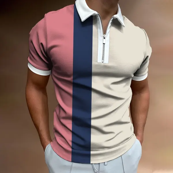 Colorblock Contrast Short-sleeved Polo Shirt - Mobivivi.com 