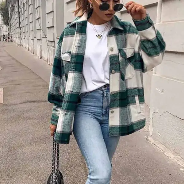 Retro loose lapel plaid top - Leanarea.chimpone.com 