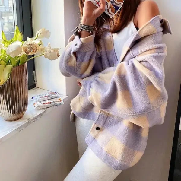 Retro loose lapel plaid top - Leanarea.chimpone.com 