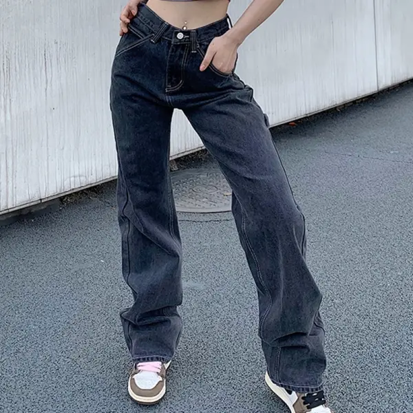 High waist pockets all-match denim pants women - Leanarea.chimpone.com 