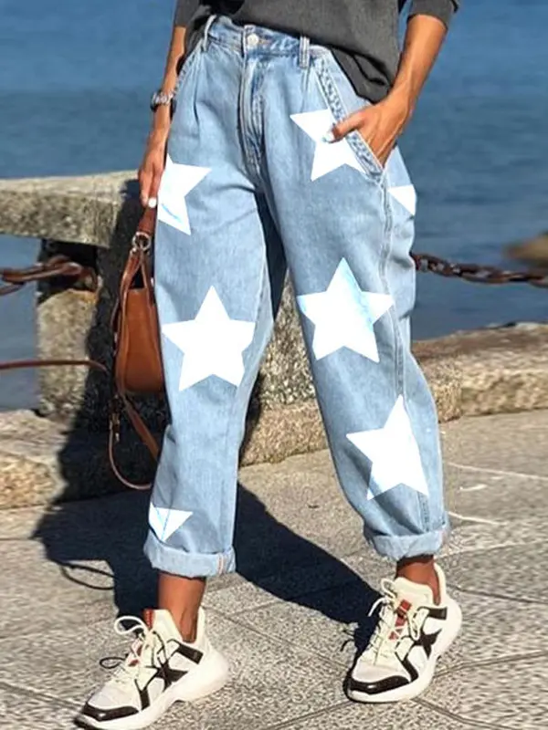Star Printed Loose Casual Jeans - Inkshe.com 