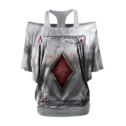 Women Game print off shoulder bat sleeve short sleeve Shirt