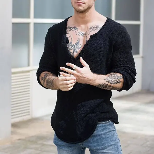Men's black autumn knit pullover sweater - Leanarea.chimpone.com 