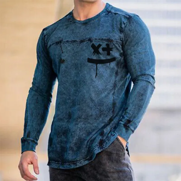 Mens Fashion Washed Long Sleeve T-shirt - Leanarea.chimpone.com 