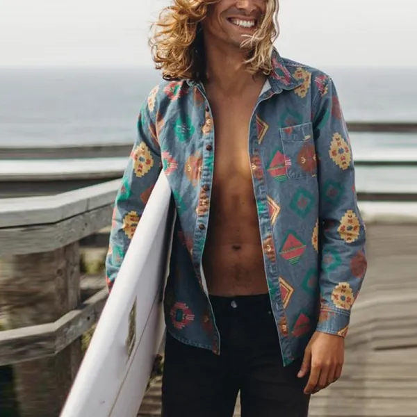 Vintage Men's Long Sleeve Printed Shirt - Leanarea.chimpone.com 