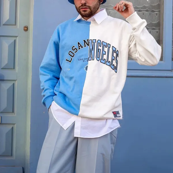 Men's Contrasting Letters Print Round Neck Sweatshirt - Leanarea.chimpone.com 