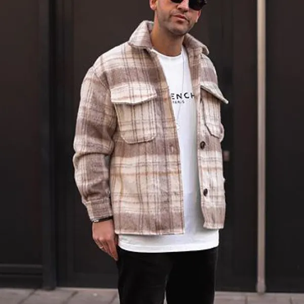 Street fashion check texture button jacket - Leanarea.chimpone.com 