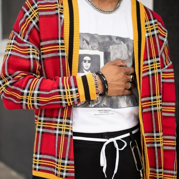 Street fashion casual plaid texture cardigan - Leanarea.chimpone.com 