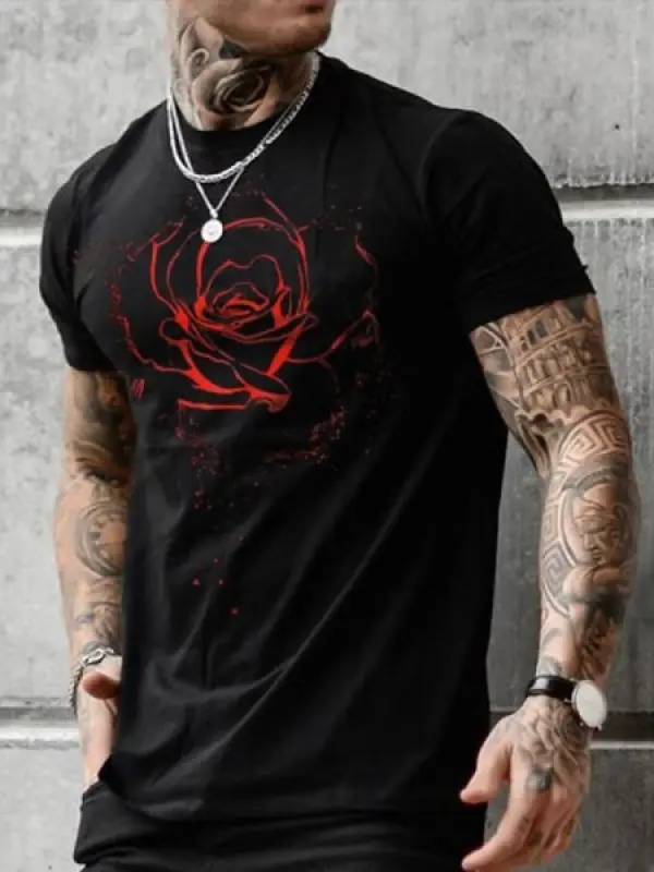 Rose personality short-sleeved T-shirt - Oasisjoy.com 