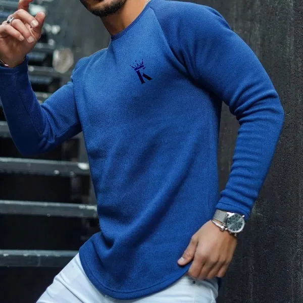 Pure color king round neck long-sleeved T-shirt - Woolmind.com 
