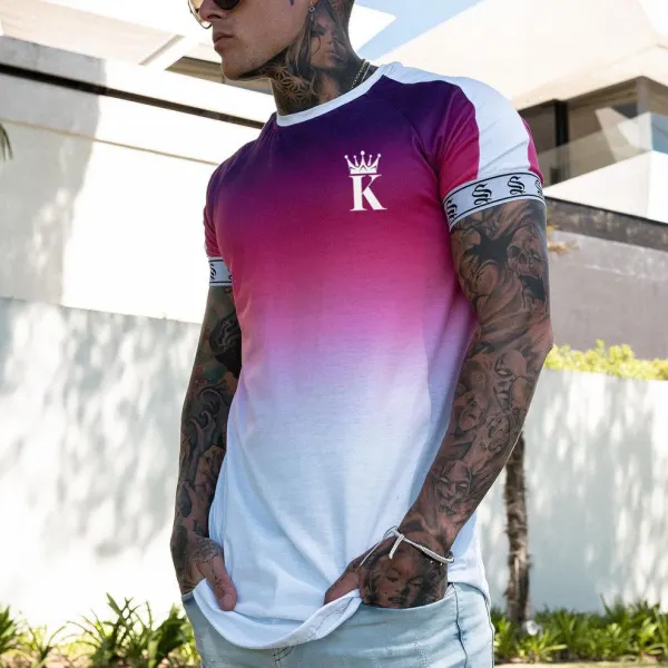 King gradient short-sleeved T-shirt - Sanhive.com 