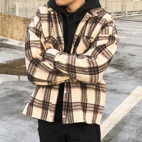 Street fashion casual plaid texture jacket - Leanarea.chimpone.com 