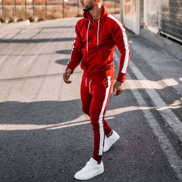 all red jogging suit