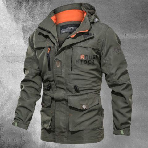 Mens outdoor windproof and rainproof multi-pocket jacket