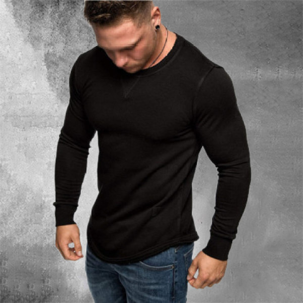 MenS Solid Color Round Neck Long Sleeve T-Shirt - Blaroken.com