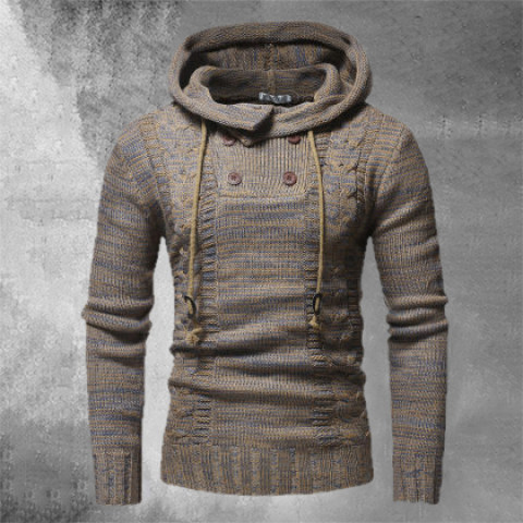 Mens casual slim zipper cardigan hooded knitted sweater
