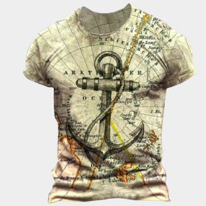 Designer map anchor print T-shirt