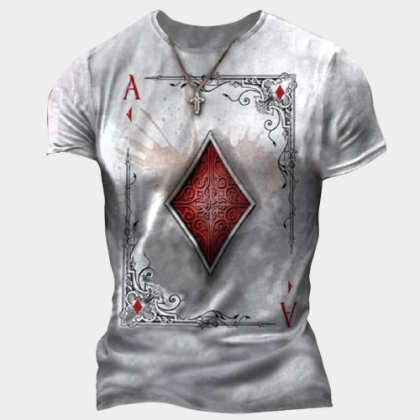 Men's Playing Cards Diamond Square Print T-shirt Hot Stamping Graphic Prints Short Sleeve Casual Tops
