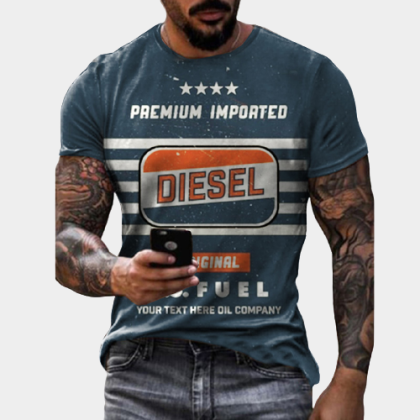 Mens Vintage Motor Diesel Oil Badge Printed T-shirt