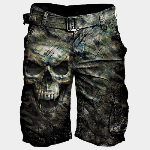 Mens Skull Printed Casual Tactical Shorts