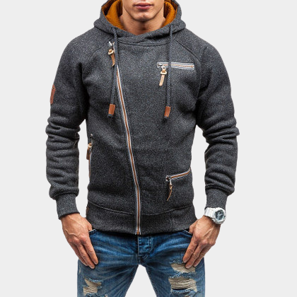 Man's Individuality Zipper Splicing Asymmetrical Hoodie
