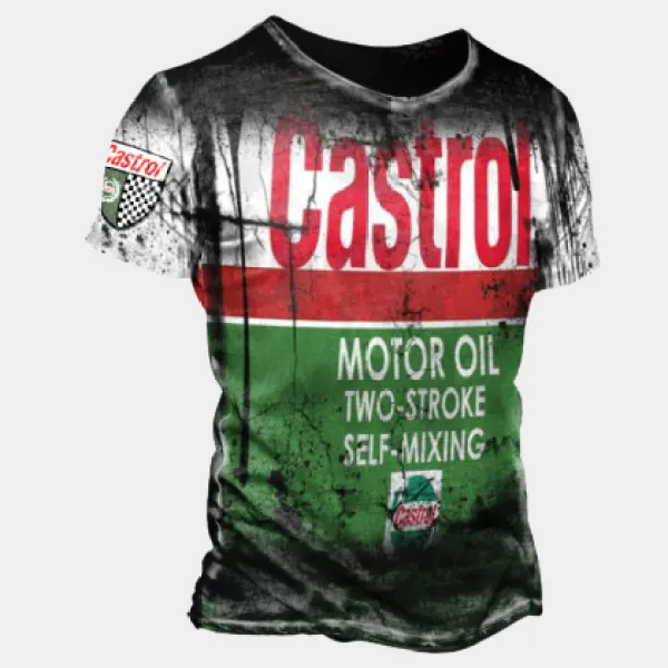 Castrol Motor Oil race print short-sleeved T-shirt - Blaroken.com 