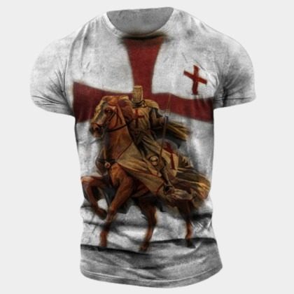 Men's retro printed casual short-sleeved t-shirt