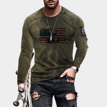 Mens Retro Casual Long Sleeve T-shirt