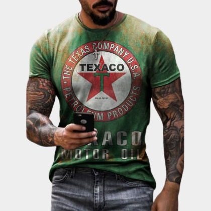 Retro Casual Engine Oil Print T-shirt