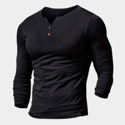 Men's casual solid color V-neck long sleeve top