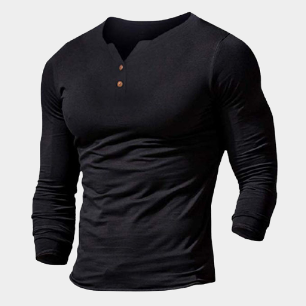 Men's casual solid color V-neck long sleeve top - Blaroken.com