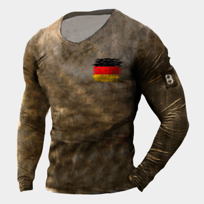 Men's Outdoor Tactical German Flag Printed Long Sleeve T-Shirt