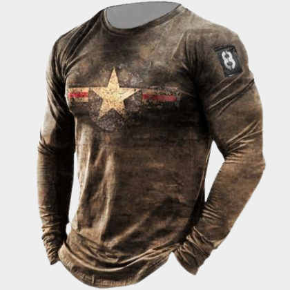 Mens Outdoor Retro American Stars Print Long Sleeve Sports Top