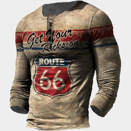 Mens outdoor vintage route 66 print shirt