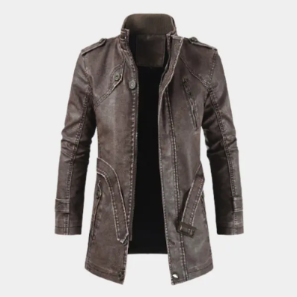 Mens outdoor long leather cold-resistant jacket - Blaroken.com 