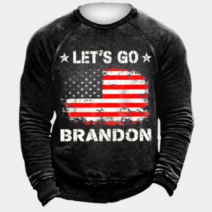 Let's Go Brandon Travel Men's Outdoor Retro Casual Print Pullover Sweatshirt