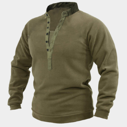 Mens Outdoor Warm And Breathable Henley Button Tactical Sweater