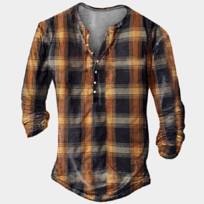 Camisa Masculina Henley Com Estampa Xadrez Xadrez