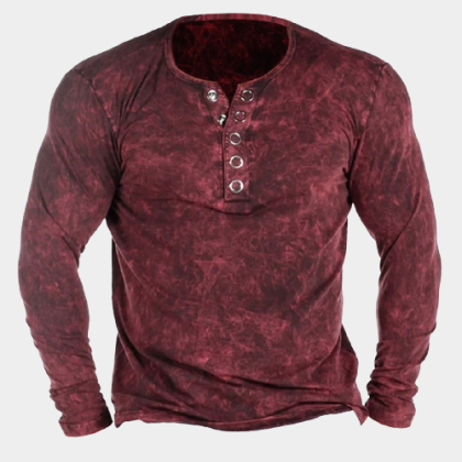 Camisa De Manga Larga Con Botones De Metal Henley Rojo óxido Vintage Para Hombre