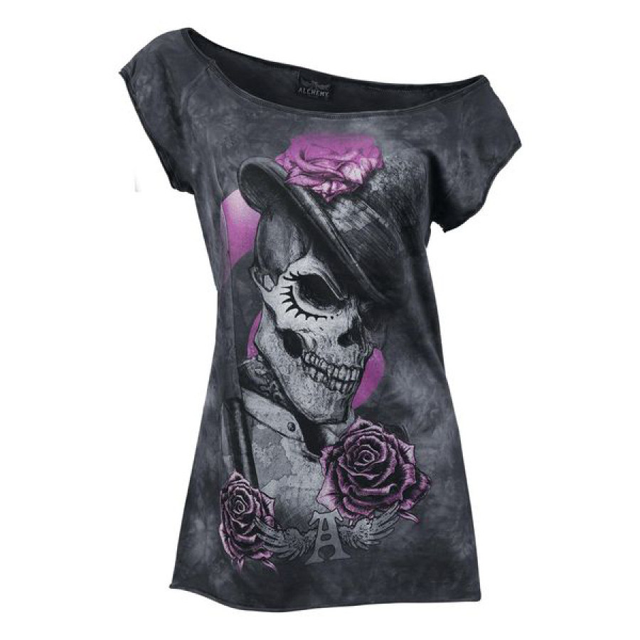 

Oblique shoulder movie gothic style dark cool short sleeve