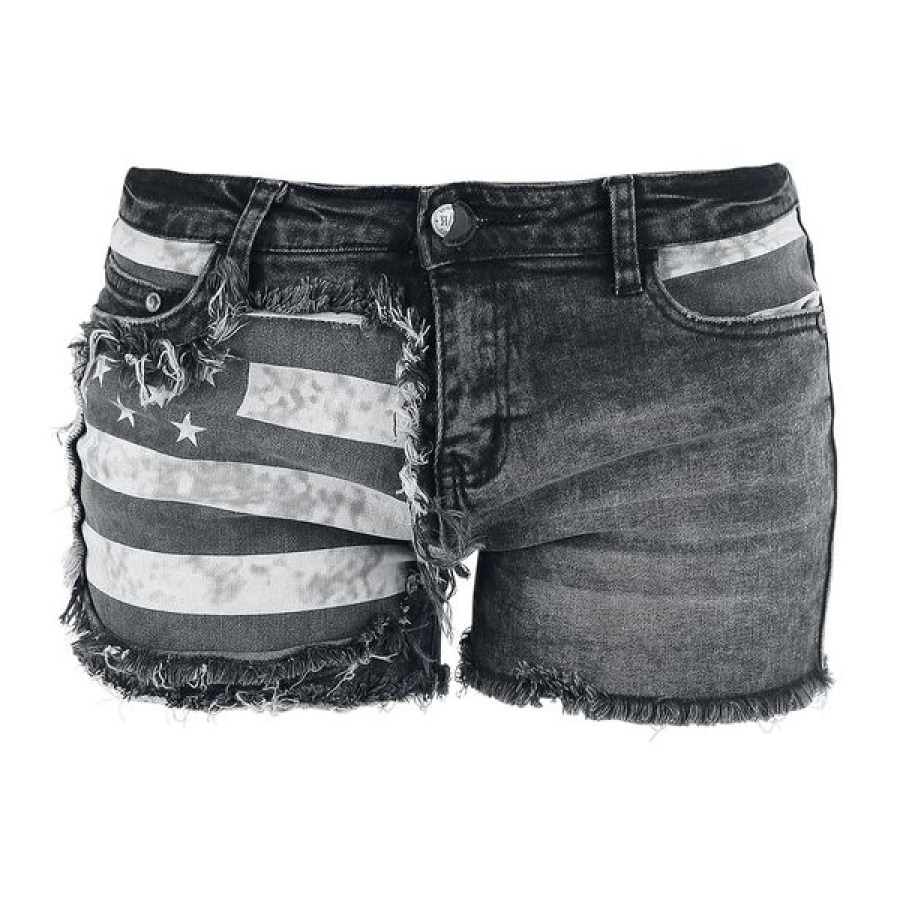 

Printed paneled Gothic denim shorts