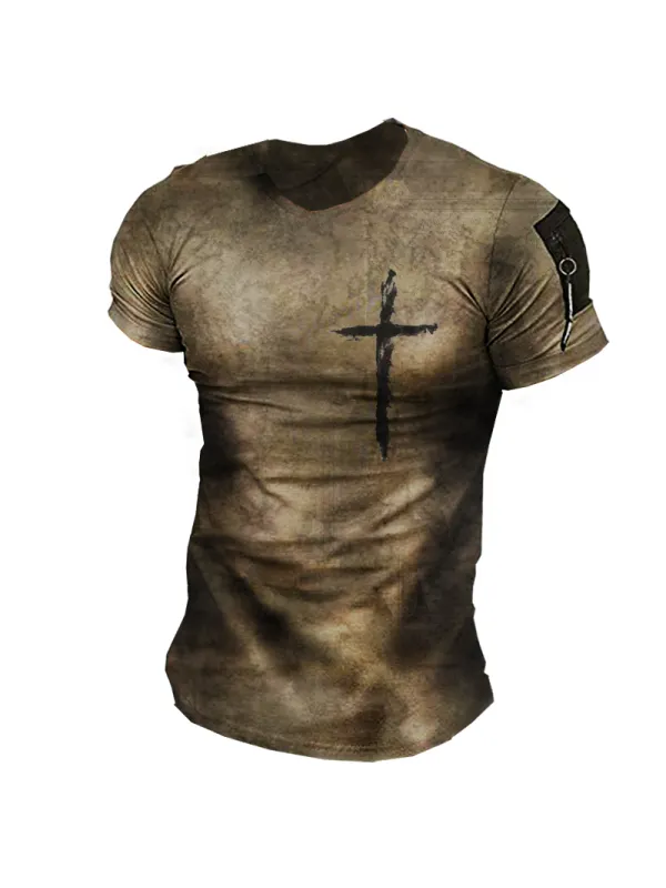 Mens retro casual cross print T-shirt - Plazabery.chimpone.com 