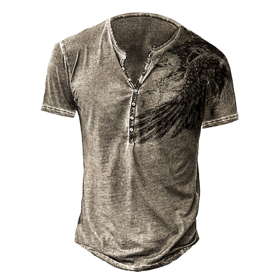 Mens Outdoor Vintage Eagle Print T-shirt