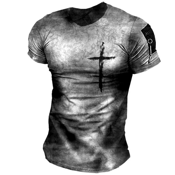 Mens retro casual cross print T-shirt - Blaroken.com