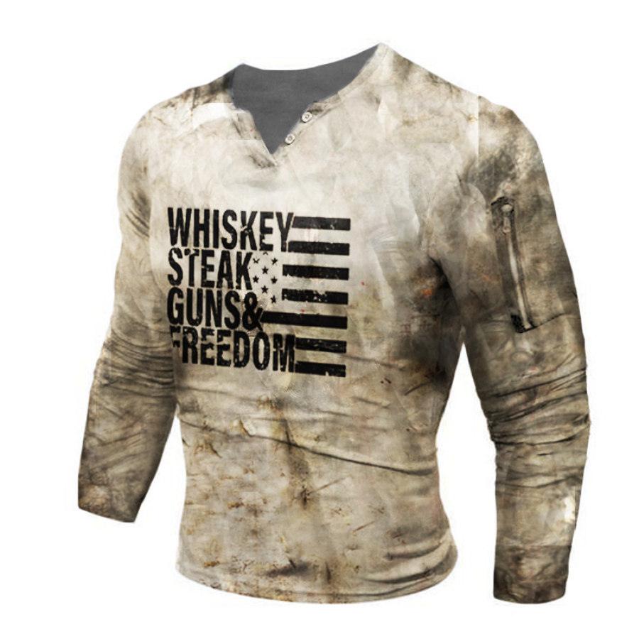 

Men's Outdoor Tactical Whiskey Steak Print Long-sleeved T-shirt