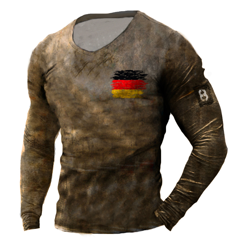 Men's Outdoor Tactical German Chic Flag Printed Long Sleeve T-shirt