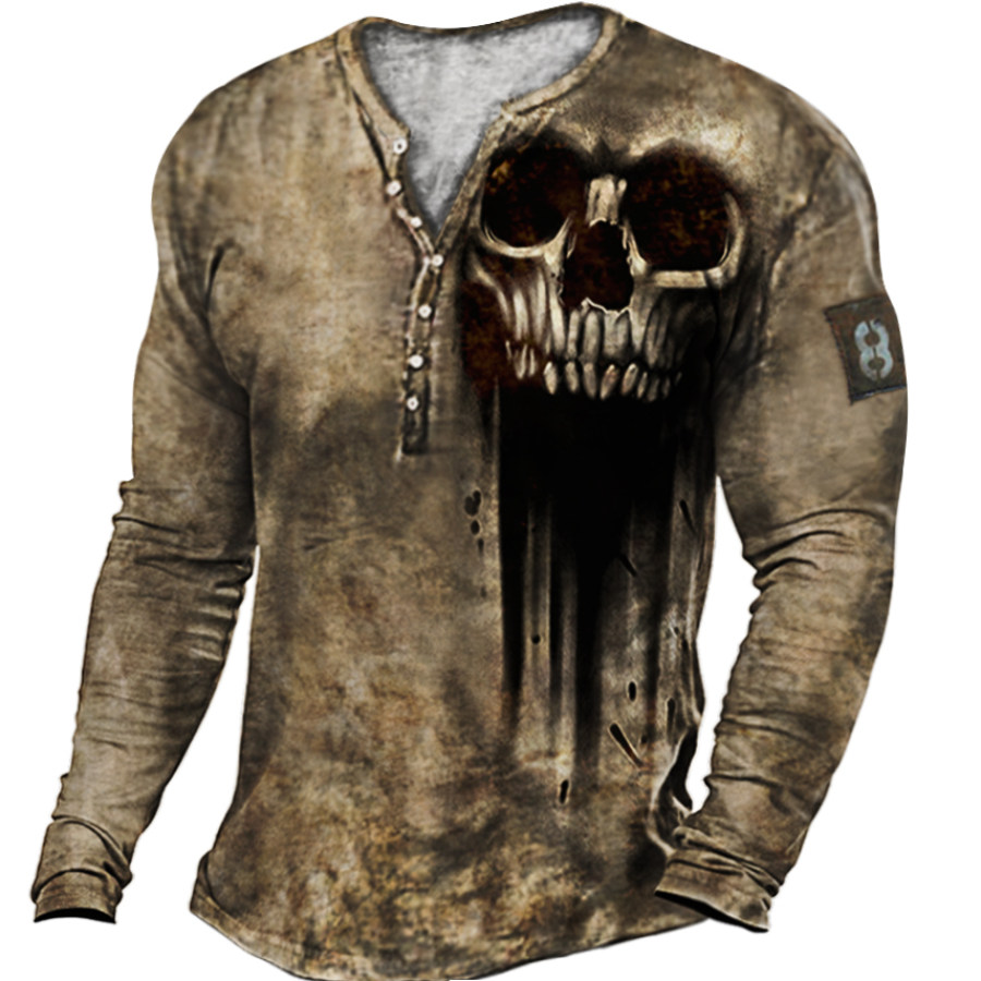 

Men's Skull Retro Print Tactical Casual Top