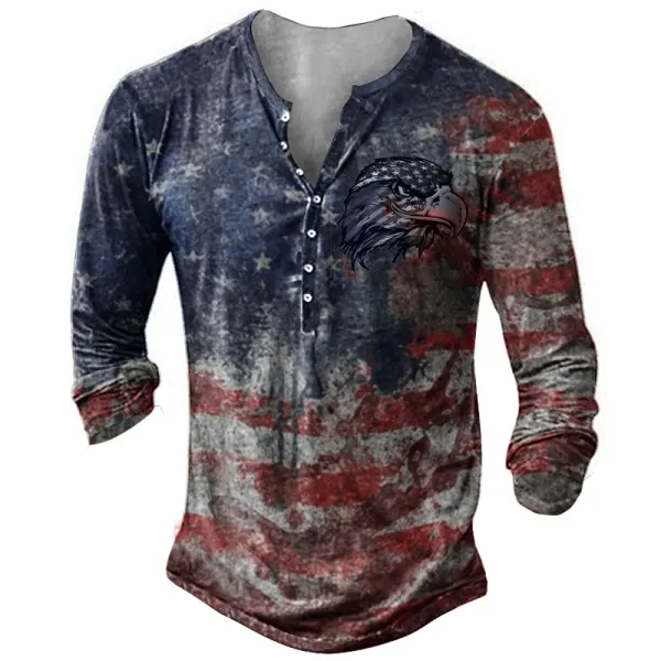 Men's Outdoor American Eagle Print Long Sleeve T-Shirt - Styletaken.chimpone.com 