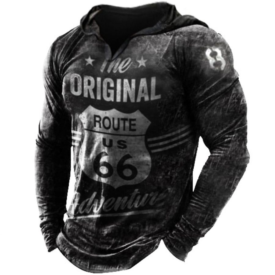 

US Route 66 Men's Outdoor Long-sleeved Hooded T-shirt