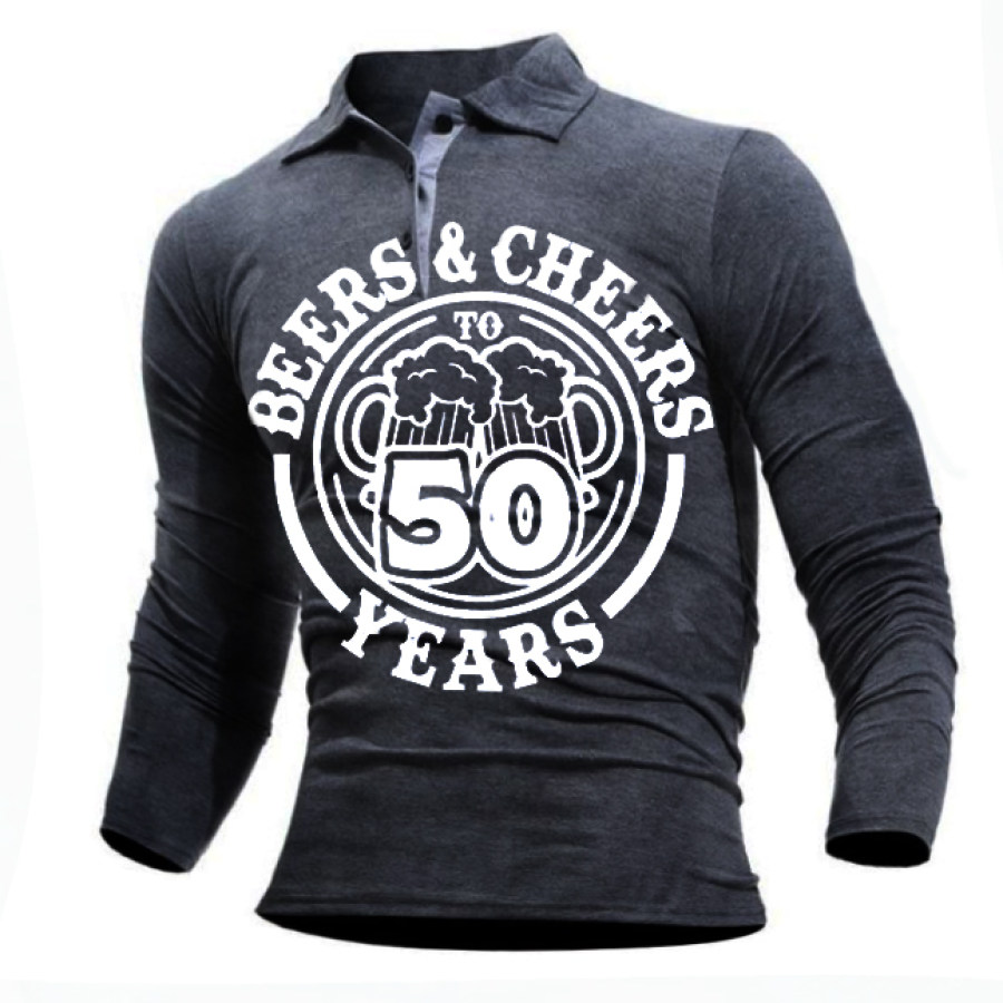 

Men's 50 Years Birth Printed Retro Long Sleeves Polo Shirts
